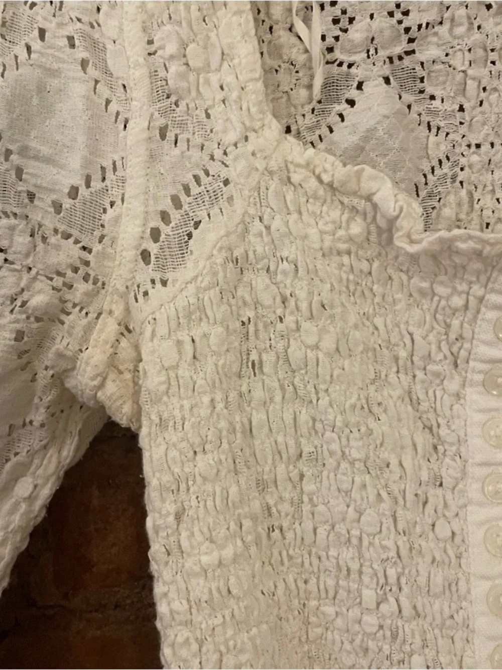 Off White/Cream Lace Crochet Long-Sleeve Women's Top